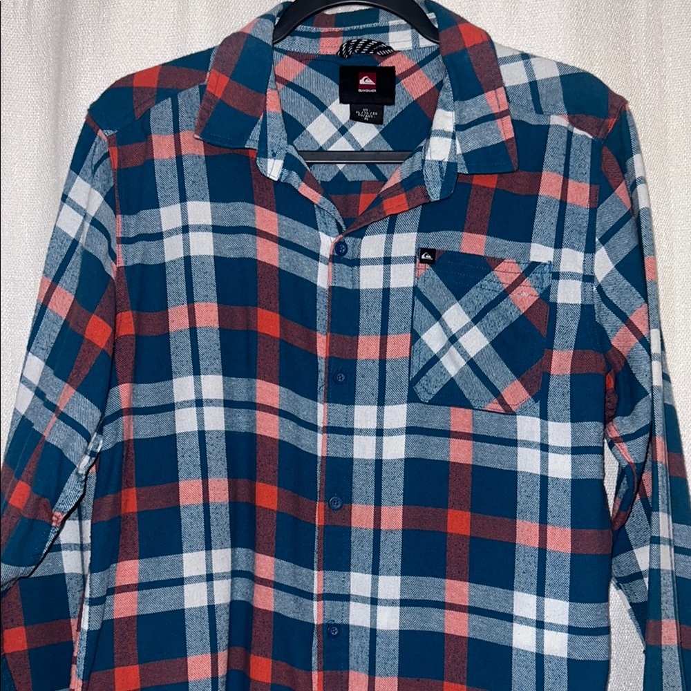Quiksilver Blue and Red Casual Button Down Shirt